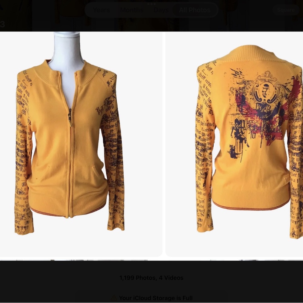 Pepe Jeans Sweater Size XL Yellow Cross Scull Pin Up Girl Graphic Art Zipper
